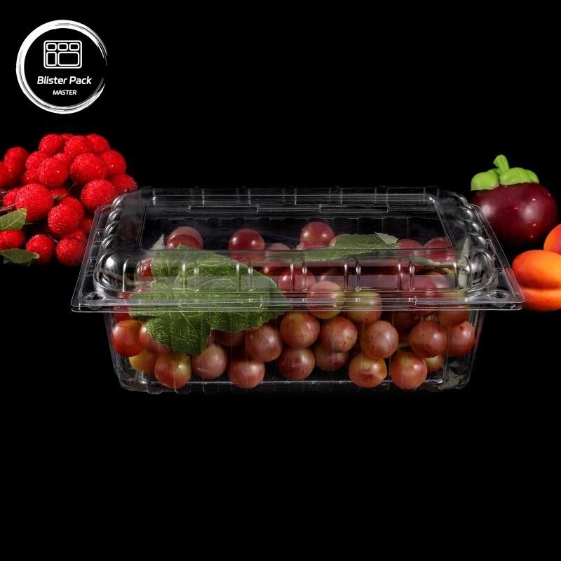 ظرف های شفاف میوه های PET Clamshell جعبه های پلاستیکی یکبار مصرفی با پوشش برای بسته بندی لیچی و انگور