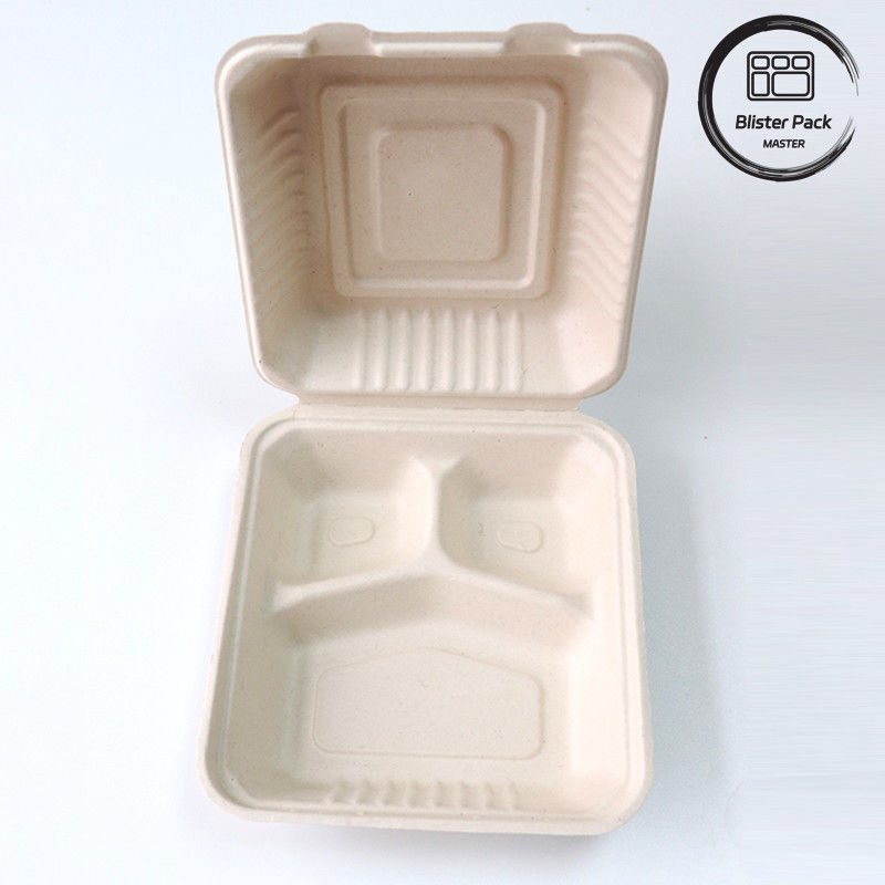 بليستر Eco Compostable Clamshell 3 کمپارتمان یکبار مصرف جعبه ناهار