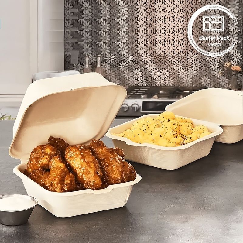 بليستر Eco Compostable Clamshell 3 کمپارتمان یکبار مصرف جعبه ناهار