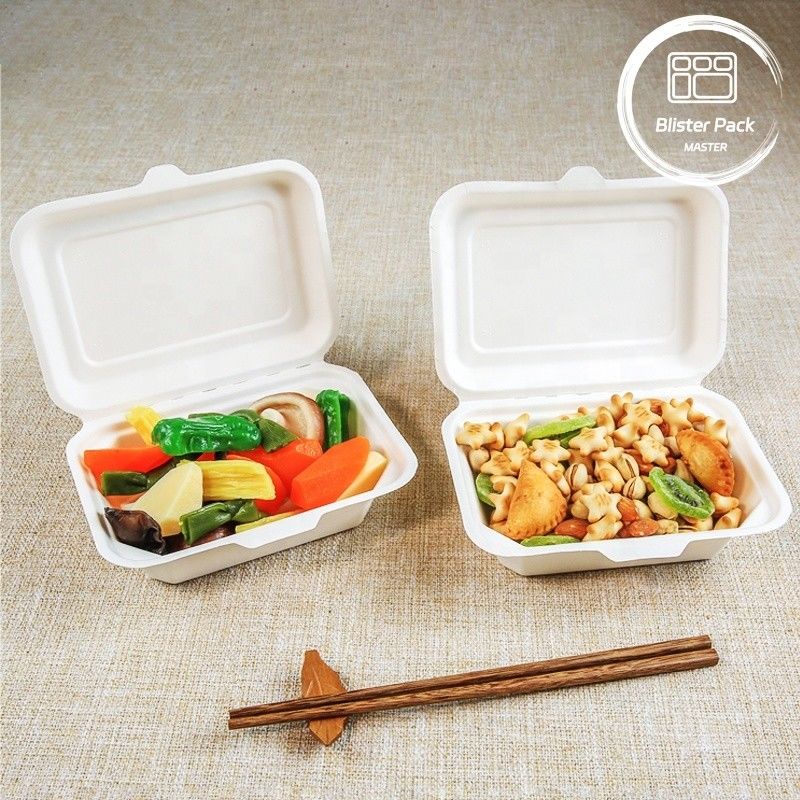 بليستر Eco Compostable Clamshell 3 کمپارتمان یکبار مصرف جعبه ناهار