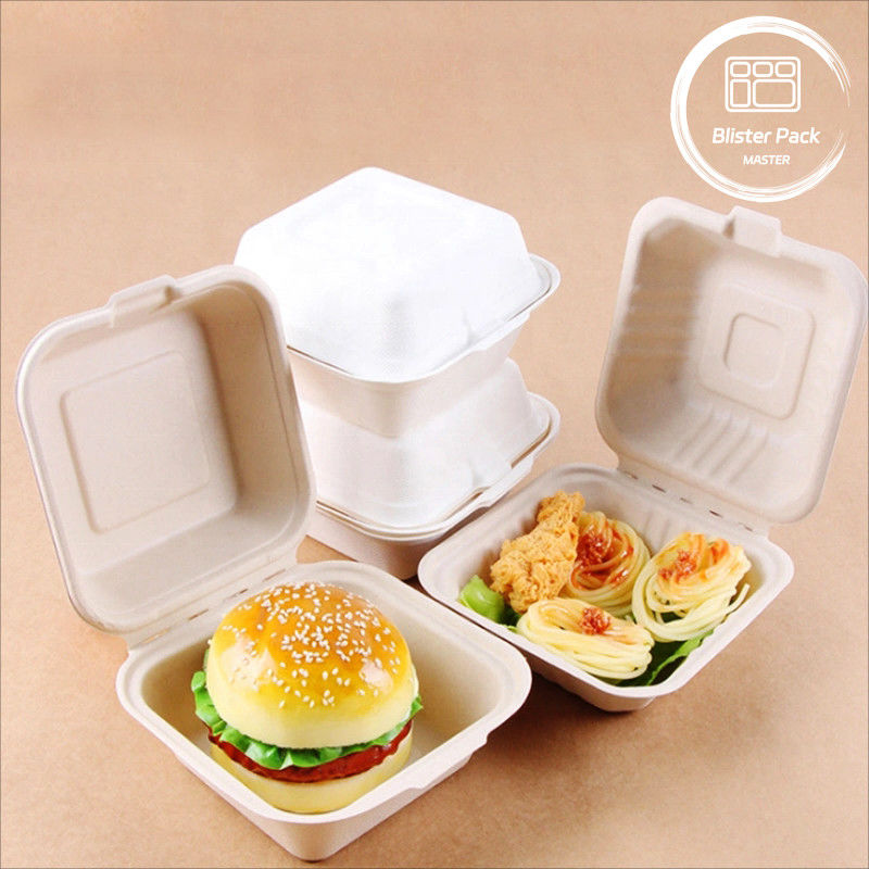 بليستر Eco Compostable Clamshell 3 کمپارتمان یکبار مصرف جعبه ناهار